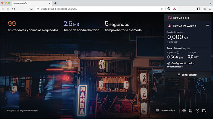 Página donde vemos en Brave, el navegador con el que podemos ganar dinero, la cantidad de tokens que hemos ganado