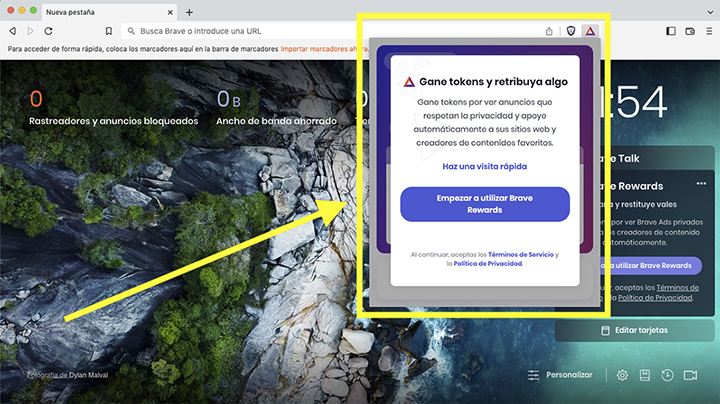 Instrucción para activar en Brave, el navegador con el que podemos ganar dinero, la opción para empezar a recibir los Brave Rewards